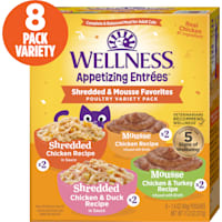 Wellness Appetizing Entrees Shredded & Mousse Favorites, Poultry Natural Wet Cat Food Variety Pack