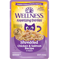 Wellness Appetizing Entrees Shredded Chicken & Salmon Recipe in Sauce Natural Wet Cat Food