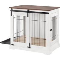 UniPaws White Dog Crate Furniture with Sliding Barn Door