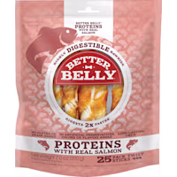 Better Belly Proteins with Real Salmon Twists Highly Digestible Rawhide Chews for Dogs