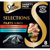 Sheba Selections Filets in Broth Cat Meal Complement Chicken or Tuna Recipe Variety Pack