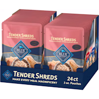 Blue Buffalo Tender Shreds Salmon & Chicken Toppers in Savory Broth, Natural Dog Food Complement