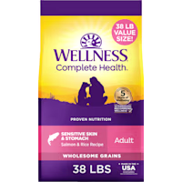 Wellness Complete Health Sensitive Skin & Stomach, Salmon and Rice Recipe Natural Adult Dry Dog Food