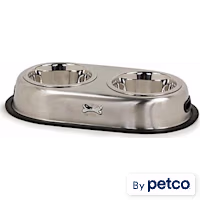 EveryYay Dining In Brushed Stainless Steel No-Tip Dog Double Diner
