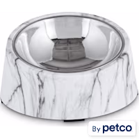 EveryYay Dining In Slanted Marble-Print Base and Stainless-Steel Dog Bowl Set