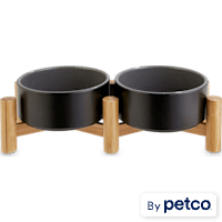 Reddy Black Ceramic & Bamboo Elevated Double Diner Pet Bowl