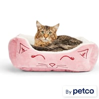 EveryYay Snooze Fest Pink Cat Face-Embroidered Rectangle Lounger Cat Bed