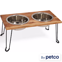 EveryYay Elevated Wood Metal Legs with Stainless Steel Double Diner Dog Bowls