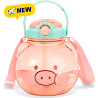 Petco Pig-Shaped Water Bottle with Straw and Carry Strap