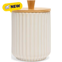 Petco Cream Ribbed Ceramic Treat Jar with Bamboo Lid