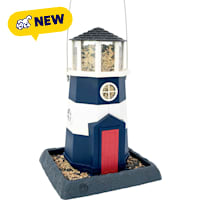 North States Village Collection Large Navy And Red Lighthouse Birdfeeder