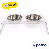 EveryYay Clear Acrylic Elevated Double Diner with Stainless Steel Dog Bowls