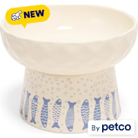EveryYay Ceramic Pedestal Painted Fish Cat Bowl