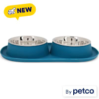 EveryYay Silicone Double Diner Base with Stainless Seel Inserts Cat Bowl