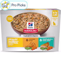 Hill's Science Diet Adult Urinary and Hairball Control Chicken & Tuna Stew Wet Cat Food Variety Pack