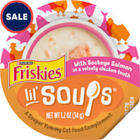 Purina Friskies Grain Free Lickable Cat Food Toppers Lil? Soups with Sockeye Salmon in Chicken Broth