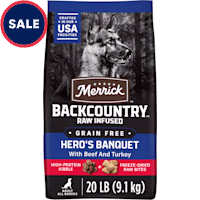Merrick Backcountry Grain Free Kibble with Freeze Dried Raw Pieces, Hero's Banquet Recipe Adult Dry Dog Food