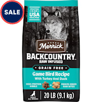 Merrick Backcountry Grain Free Kibble with Freeze Dried Raw Pieces, Game Bird Recipe Adult Dry Dog Food