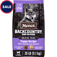 Merrick Backcountry Grain Free Kibble with Freeze Dried Raw Pieces, Chicken Recipe Dry Puppy Dog Food