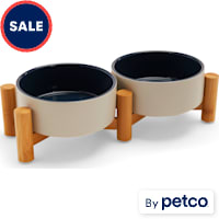 Reddy Grey & Navy Ceramic & Bamboo Elevated Dog Double Diner