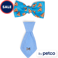 YOULY Pizza Tie and Blue Bowtie for Dogs