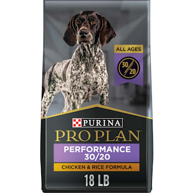 Purina Pro Plan High Calorie Dog Food Protein 30/20 Chicken & Rice Formula Dry Dog Food 18 lbs. This has been an excellent food for my puppy/young dog