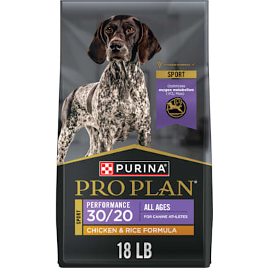 Purina Pro Plan High Calorie Dog Food Protein 30/20 Chicken & Rice Formula Dry Dog Food 18 lbs. This has been an excellent food for my puppy/young dog