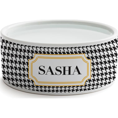 Black and store white dog bowls