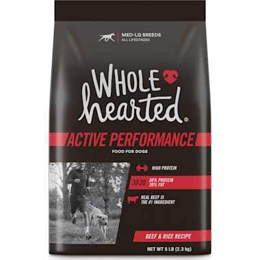 Wholehearted Active Performance High-Protein Beef & Rice Recipe Dry Dog Food 5 lbs. It’s dog food, a food for dogs