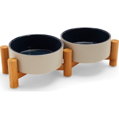 Reddy Black Ceramic & Bamboo Elevated Double Diner Pet Bowl, 3.5 Cups