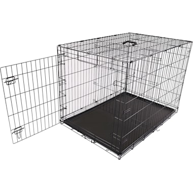 Pet Life Capacious Dual-Expandable Wire Folding Lightweight Collapsible Travel Pet Dog Crate - Grey - Large