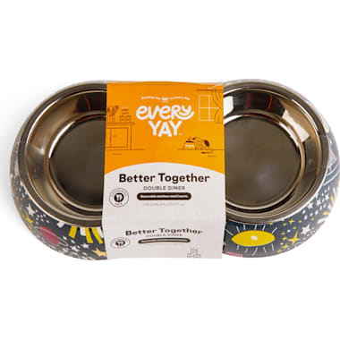 EveryYay Better Together Pink Silicone Double Diner with Stainless-Steel  Bowls for Dogs, 2 Cups