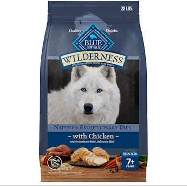 Blue Buffalo Blue Wilderness Plus Wholesome Grains Natural Senior High Protein Chicken Dry Dog Food 28 lbs. He immediately took the blue wilderness chicken dog food for senior dogs