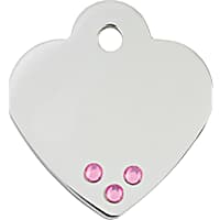 Quick-Tag Small Pink Crystal Small Chrome Heart Personalized Engraved Pet ID Tag, Small