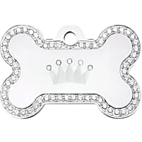 Quick-Tag Pave Crown Bone Personalized Engraved Pet ID Tag, Large