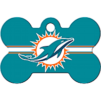 Quick-Tag Miami Dolphins NFL Bone Personalized Engraved Pet ID Tag, Large