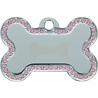 Quick-Tag Large Pave Pink Outlined Bone Personalized Engraved Pet ID Tag, Large