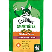 Feline Greenies Smartbites Chicken Flavor Skin & Fur, Crunchy and Soft Natural Cat Treats