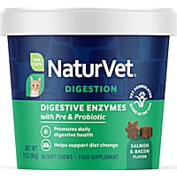 NaturVet Salmon and Bacon Flavor Soft Chews, Digestive Enzymes Supplements for Cats
