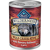 Blue Buffalo Wilderness Hearty Salmon Stew in Gravy, Wolf Creek Stew High Protein Natural Wet Dog Food