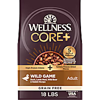 Wellness CORE+ Grain Free Wild Game Duck, Lamb, Wild Boar & Rabbit with Freeze Dried Pieces Recipe Dry Dog Food