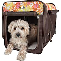 Pet Life, Floral Folding Collapsible Lightweight Wire Framed Tent Pet Crate - Brown/Red Floral