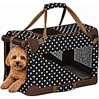 Pet Life, Folding Zippered 360 Vista View House Pet Crate - Dark Navy/Brown Polka