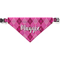 Custom Personalization Solutions Personalized Heart Argyle Dog Bandana Collar Cover Pink & Red
