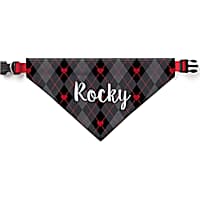Custom Personalization Solutions Personalized Heart Argyle Dog Bandana Collar Cover Black & Gray