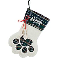 Custom Personalization Solutions Personalized Green Plaid Cat Paw Stocking