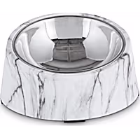 EveryYay Dining In Slanted Marble-Print Base and Stainless-Steel Dog Bowl Set