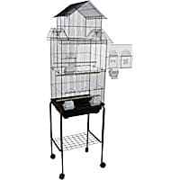 YML 3/8" Bar Spacing Tall Pagoda Top Black Bird Cage With Stand