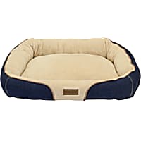 Dallas Manufacturing Denim Bolster Brown Piping Dog Bed