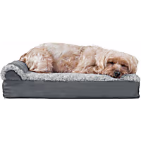 FurHaven Two-Tone Faux Fur & Suede Deluxe Chaise Lounge Orthopedic Sofa Dog Bed